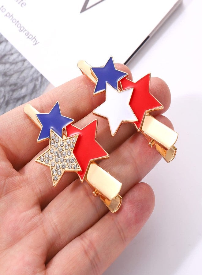 HZEYN 4PCS American Flag Hair Clips Enamel Rhinestone Stars Hair Clips for Women Sparky Red White Blue Patriotic Hairpins 4th of July Independence Day Hair Accessories Stars - Image 3