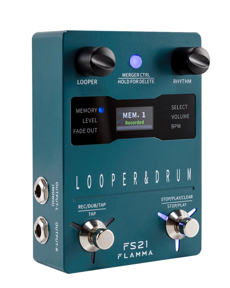 FLAMMA FS21 Stereo Guitar Looper Pedal Drum Machine 2in1 with160 Minutes Loop Recording Capacity 100 Drum Grooves 10 Metronome Support Software Editing