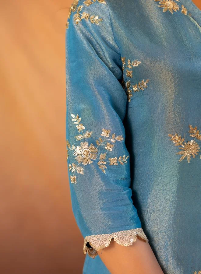 KASYA Blue Embroidered Tunic and Trousers Co-Ords