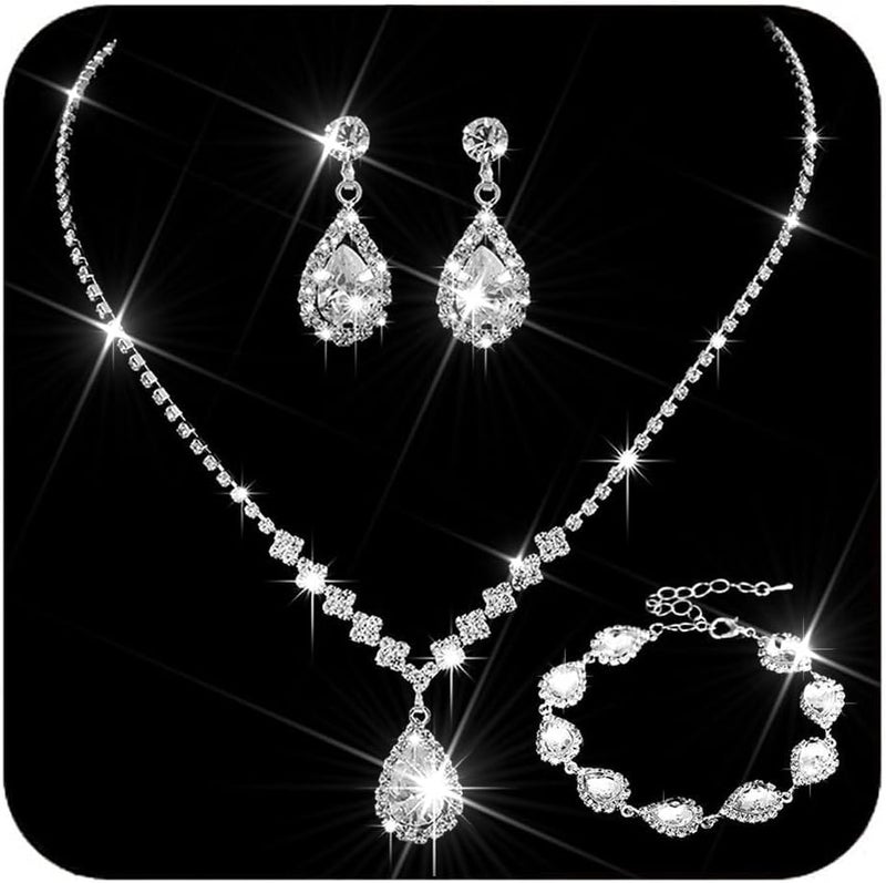 Unicra Bride Crystal Necklace Earrings Set Bridal Wedding Jewelry Sets Rhinestone Choker Necklace Prom Costume Jewelry Set for Women and Brides - Image 1