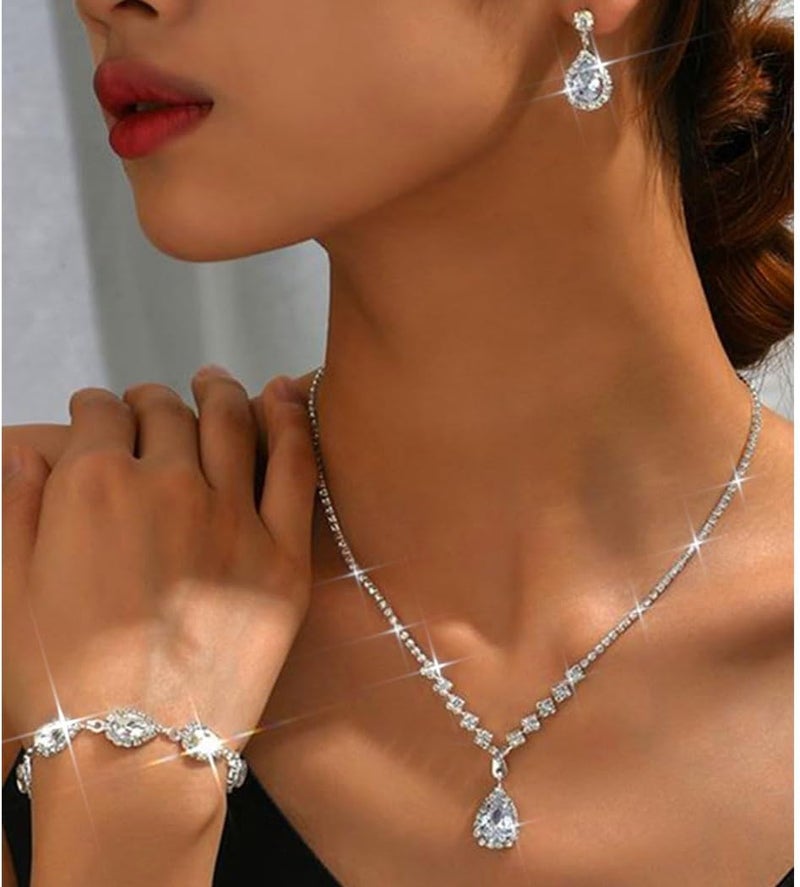 Unicra Bride Crystal Necklace Earrings Set Bridal Wedding Jewelry Sets Rhinestone Choker Necklace Prom Costume Jewelry Set for Women and Brides - Image 2