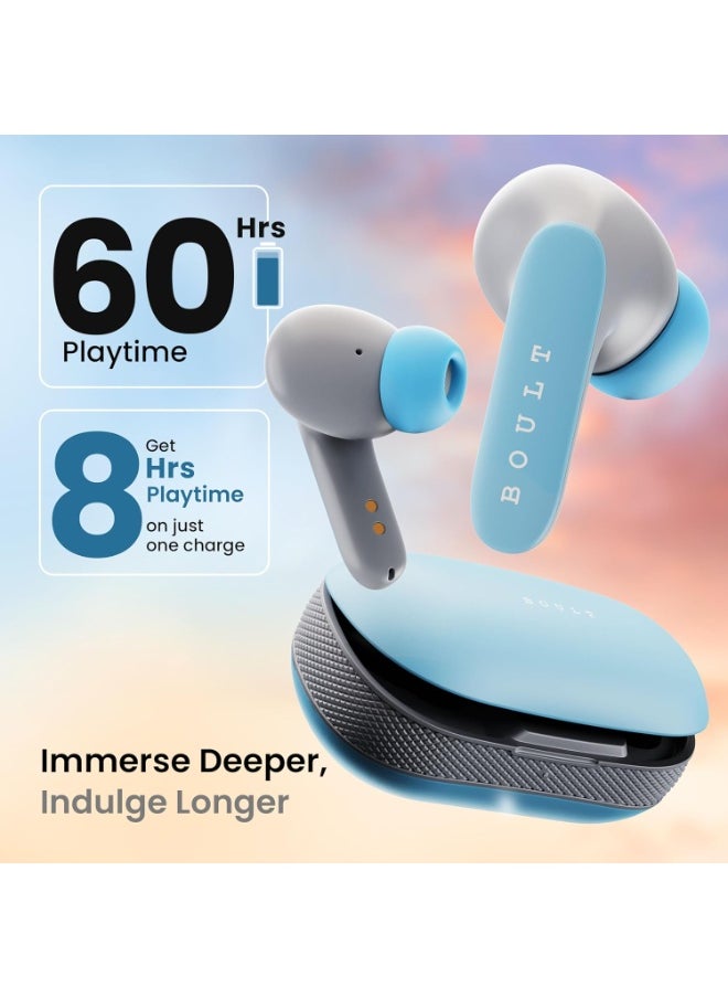Boult Audio - Boult Audio Z20 Pro Truly Wireless Bluetooth Ear Buds with 60H Playtime, 4 Mics Clear Calling, 45ms Low Latency, Rich Bass Drivers, Touch Controls, IPX5 TWS Earbuds Bluetooth Wireless (Powder Blue) - Image 1