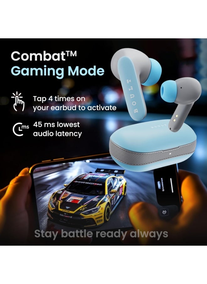 Boult Audio - Boult Audio Z20 Pro Truly Wireless Bluetooth Ear Buds with 60H Playtime, 4 Mics Clear Calling, 45ms Low Latency, Rich Bass Drivers, Touch Controls, IPX5 TWS Earbuds Bluetooth Wireless (Powder Blue) - Image 1