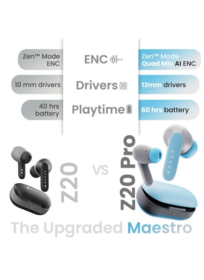 Boult Audio - Boult Audio Z20 Pro Truly Wireless Bluetooth Ear Buds with 60H Playtime, 4 Mics Clear Calling, 45ms Low Latency, Rich Bass Drivers, Touch Controls, IPX5 TWS Earbuds Bluetooth Wireless (Powder Blue) - Image 1