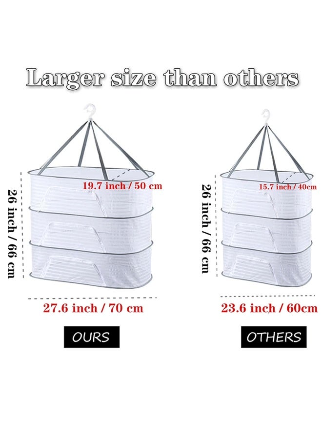 XiuWoo Hanging Drying Net Herb Drying Rack Foldable Fish Mesh Rack Net 19.7"x27.6"x25.5" Large 3 Layer Collapsible Dry Net with Zippers for Drying Fish Plants Vegetables Fruit Herb Flowers Clothes (White) - Image 2