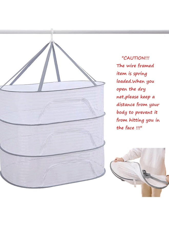 XiuWoo Hanging Drying Net Herb Drying Rack Foldable Fish Mesh Rack Net 19.7"x27.6"x25.5" Large 3 Layer Collapsible Dry Net with Zippers for Drying Fish Plants Vegetables Fruit Herb Flowers Clothes (White) - Image 4