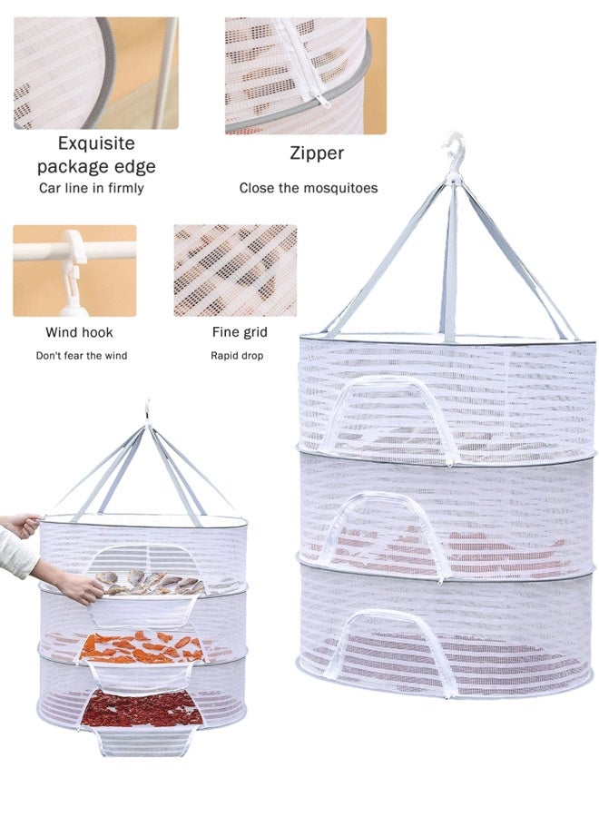 XiuWoo Hanging Drying Net Herb Drying Rack Foldable Fish Mesh Rack Net 19.7"x27.6"x25.5" Large 3 Layer Collapsible Dry Net with Zippers for Drying Fish Plants Vegetables Fruit Herb Flowers Clothes (White) - Image 1