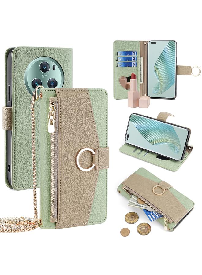 اس-توب جراب هاتف Honor Magic5 Pro Crossbody مصنوع من الجلد بنسيج الليتشي - Image 1