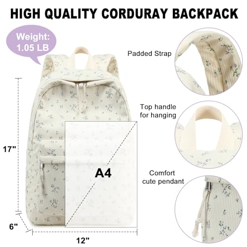BTOOP School Backpack for Teens Large Corduroy Bookbag Lightweight 15.6 inch Laptop Bag for Girls Women Casual High School College - Image 3