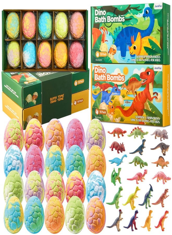 JuraFizz Dinosaur Bath Bombs for Kids with Surprise Inside, 20 Pack Natural Dino Egg Bath Bombs with Exclusive Carnivorous & Herbivorous Dinosaur Toys, Birthday Party Favors for Boys, Girls - Image 1