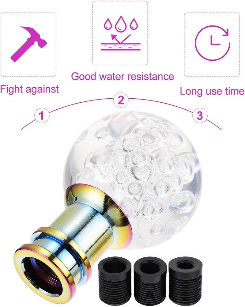 Hemobllo Manual Gear Shift Knob Acrylic Crystal Round Car Gear Head with 3pcs M8 M10 Large Threaded Adapters for Manual Transmission Vehicles - Image 3
