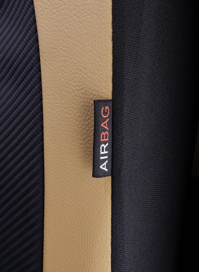 Flying Banner car seat Covers Protects Water Proof Faux Leather Carbon Fiber Front and Rear Bench (Black Beige, Full Set - 8PCS) - Image 4
