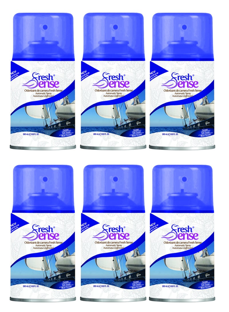 Fresh Sense BLUE OCEAN Refill - PACK of 6 x 260ml - Automatic Spray Auto Spray Air Freshener for Home Bathroom Toilet Office Neutralizes Bad Odors FRESH SENSE - Image 1