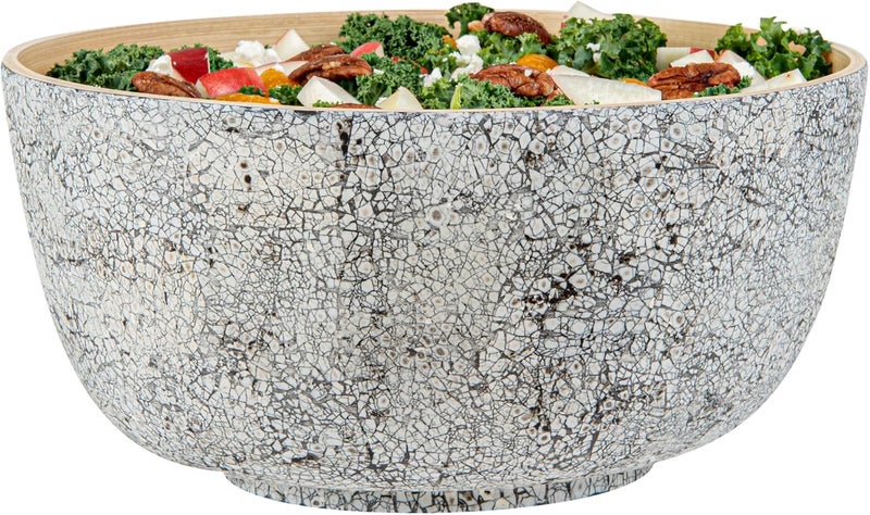 Restaurantware وعاء سلطة كبير من بامبودا سعة 30 أونصة 1 وعاء سلطة دائري ثقيل الاستخدام وعاء تقديم من الخيزران الرمادي القابل لإعادة الاستخدام بطباعة قشرة البيض لتقديم السلطات والفواكه والمقبلات - Image 1