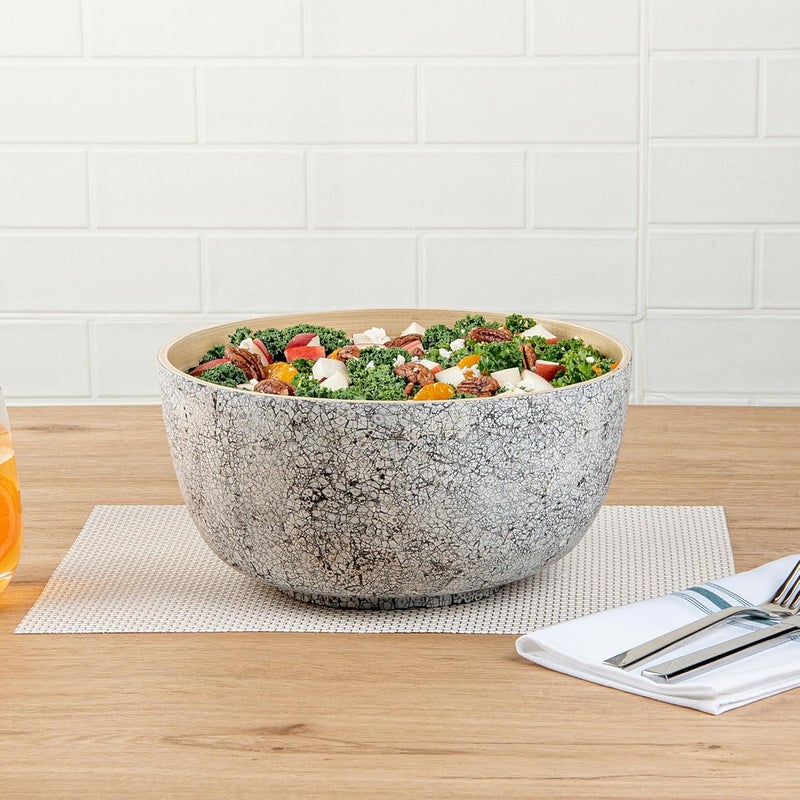 Restaurantware وعاء سلطة كبير من بامبودا سعة 30 أونصة 1 وعاء سلطة دائري ثقيل الاستخدام وعاء تقديم من الخيزران الرمادي القابل لإعادة الاستخدام بطباعة قشرة البيض لتقديم السلطات والفواكه والمقبلات - Image 3