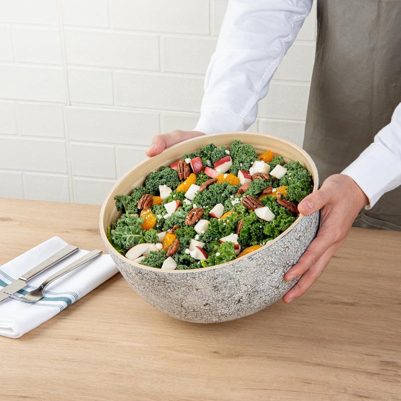 Restaurantware وعاء سلطة كبير من بامبودا سعة 30 أونصة 1 وعاء سلطة دائري ثقيل الاستخدام وعاء تقديم من الخيزران الرمادي القابل لإعادة الاستخدام بطباعة قشرة البيض لتقديم السلطات والفواكه والمقبلات - Image 5