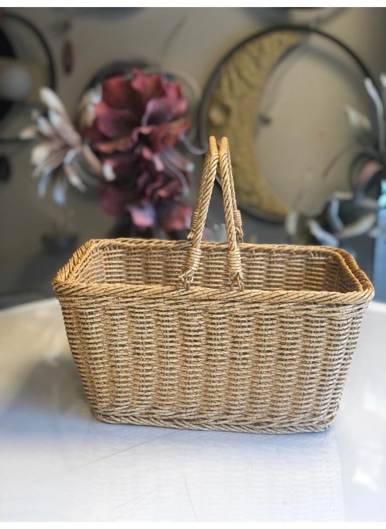 PEROTTI Synthetic Wicker Beige Rectangular Picnic Basket Without Lid 34X27X17CM  - Image 2