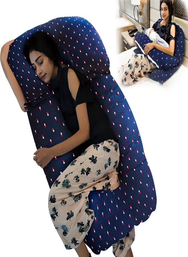 GET IT Maternity Pilow | Pregnancy Pillow | Premium 3 in 1 Multi Usage as Breastfeeding | Dismantle Model | Back Pain | Leg pelivs Support | 6 Months Warranty (Navy Blue Print) - Image 1