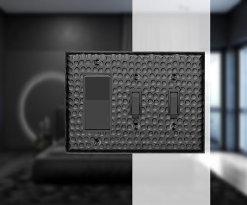 Monarch Abode 19112 Triple Switch Hand Hammered Toggle Rocker Combination Aluminum Decorative Wall Plate Switch Plate Outlet Cover, 3-Gang, Matte Black - Image 2