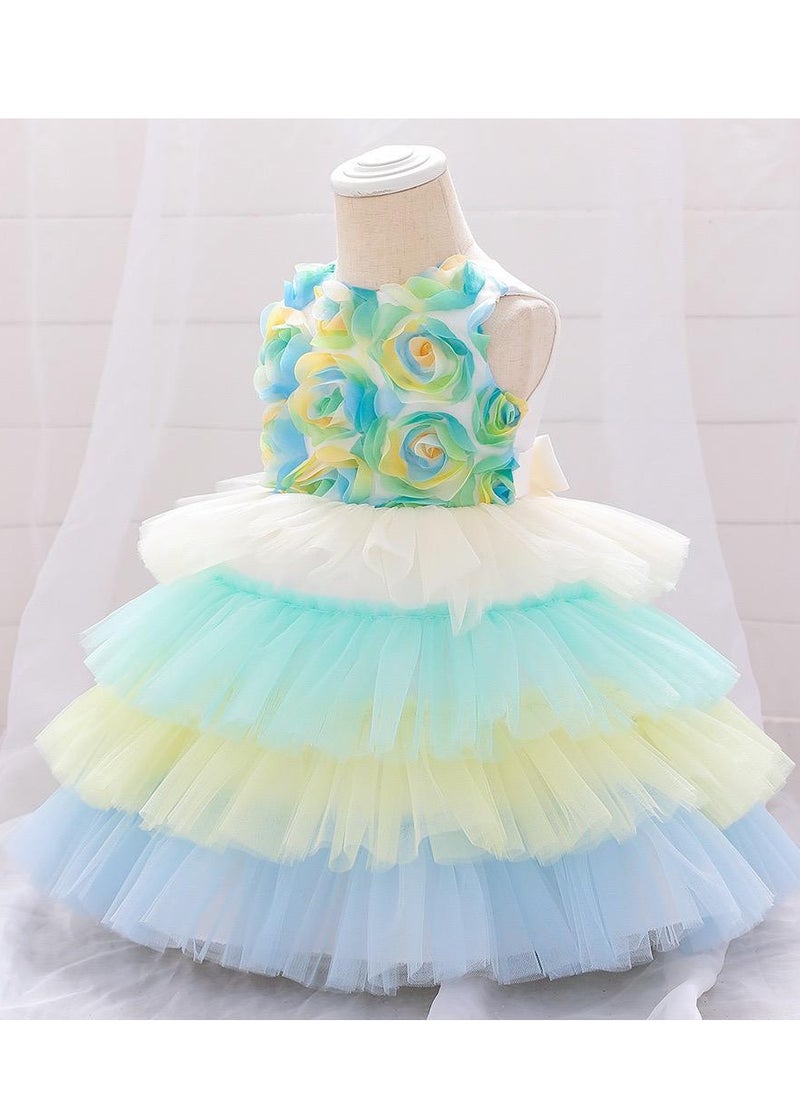 Best Gift Fashion - Floral Gown Kids Party Dress Clothes Green Color - Image 1