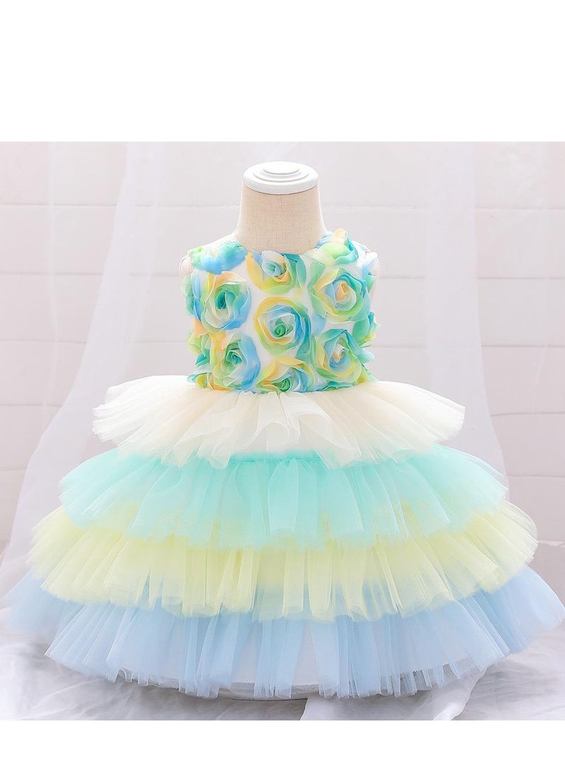 Best Gift Fashion - Floral Gown Kids Party Dress Clothes Green Color - Image 1