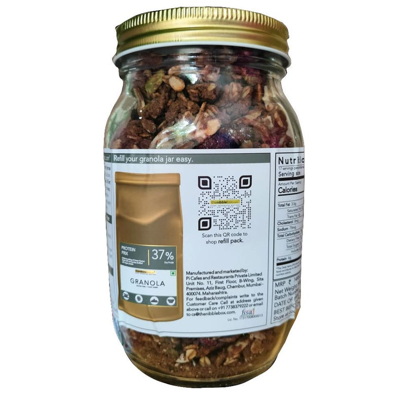 thenibblebox Protein Prix Granola, 500g Jar [37% dry fruits, gluten free, vegan friendly, no refined sugar] 6.6g protein per serving - Image 3