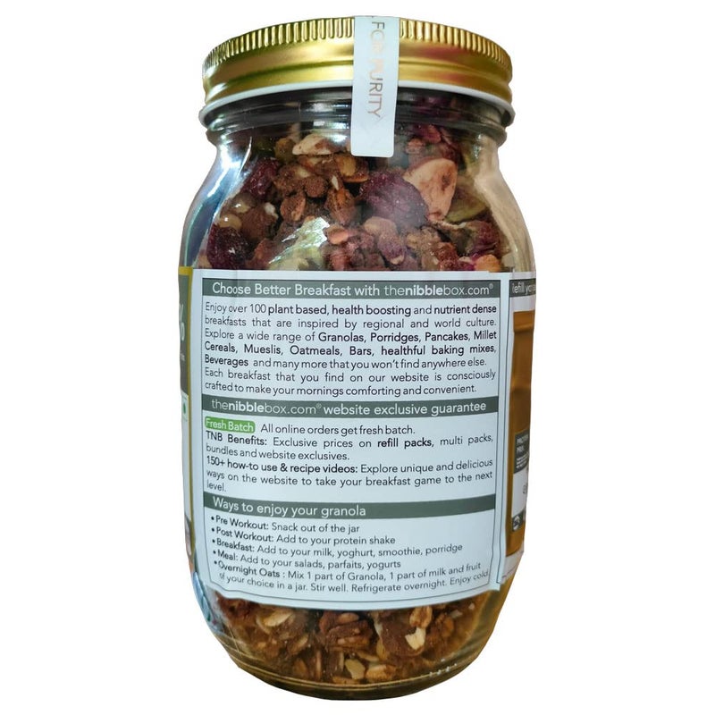 thenibblebox Protein Prix Granola, 500g Jar [37% dry fruits, gluten free, vegan friendly, no refined sugar] 6.6g protein per serving - Image 2