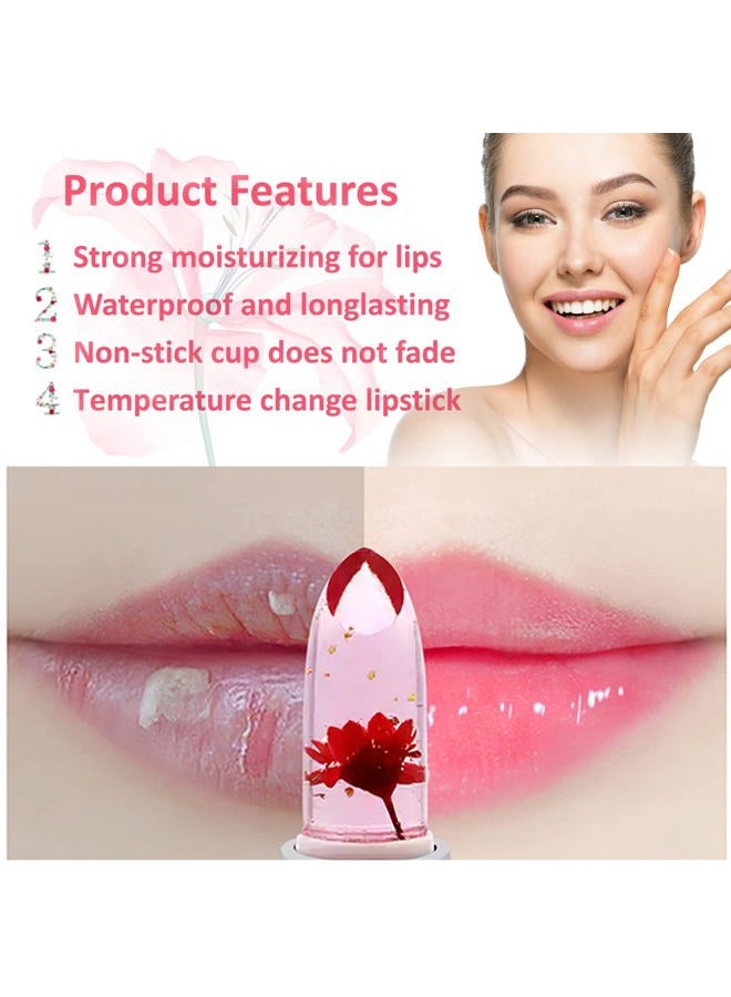 BKPPLZP 2 Pack Crystal Flower Jelly Lipstick,Magic Color Changing Lipstick,PH Clear Temperature Color Changing Lip Gloss,Lip Balm,Long Lasting Nourishing Moisturizing Lip Stick Set(Set C) - Image 5