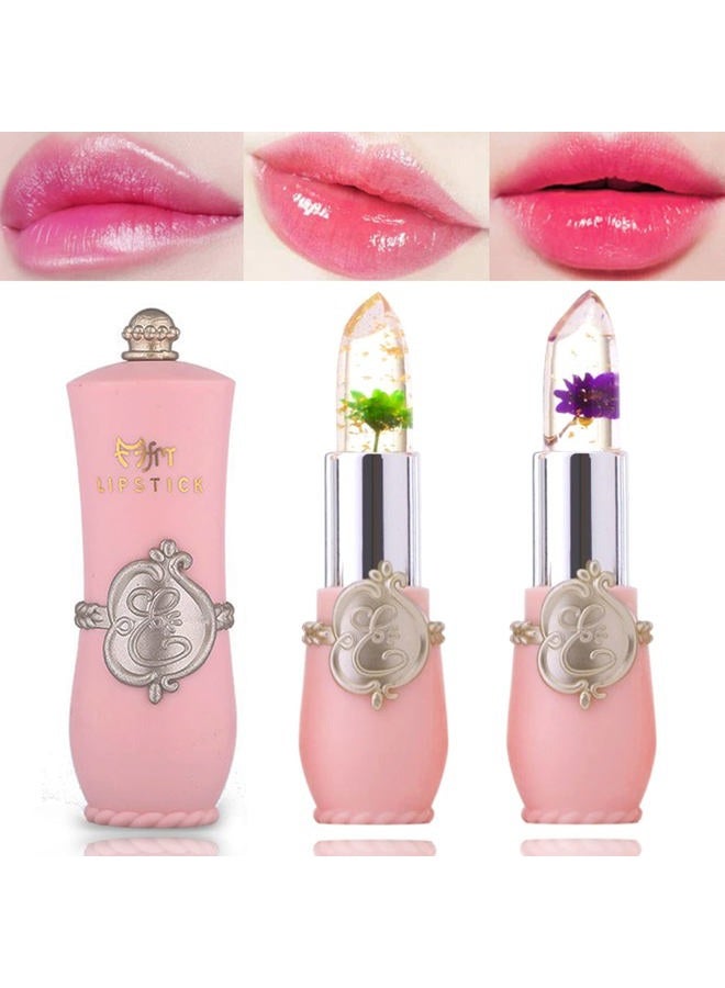 BKPPLZP 2 Pack Crystal Flower Jelly Lipstick,Magic Color Changing Lipstick,PH Clear Temperature Color Changing Lip Gloss,Lip Balm,Long Lasting Nourishing Moisturizing Lip Stick Set(Set C) - Image 1