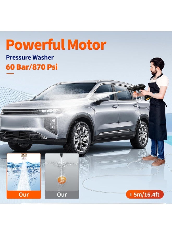 Bukela Cordless Pressure Washer,1500W Portable Battery Pressure Washer, 60Bar/870 PSI High Pressur𝗲 Washer Gun with 2 Nozzles, 2 Battery, 5m Hose Cordless Jet Washers/Pressur𝗲 Washer for Car/Floor/Patio - Image 5