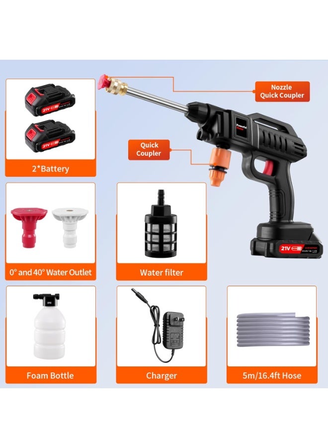 Bukela Cordless Pressure Washer,1500W Portable Battery Pressure Washer, 60Bar/870 PSI High Pressur𝗲 Washer Gun with 2 Nozzles, 2 Battery, 5m Hose Cordless Jet Washers/Pressur𝗲 Washer for Car/Floor/Patio - Image 2