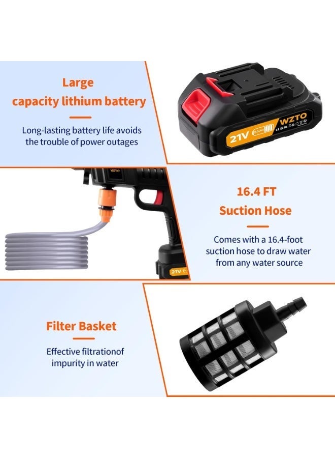 Bukela Cordless Pressure Washer,1500W Portable Battery Pressure Washer, 60Bar/870 PSI High Pressur𝗲 Washer Gun with 2 Nozzles, 2 Battery, 5m Hose Cordless Jet Washers/Pressur𝗲 Washer for Car/Floor/Patio - Image 4
