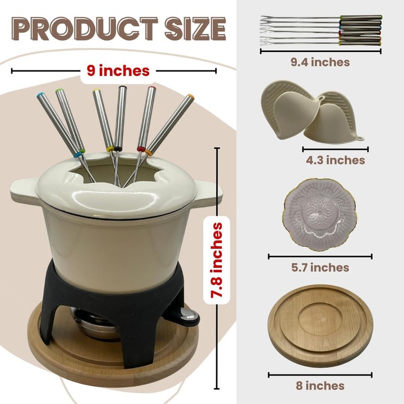 BASMOGHON Cast Iron Fondue Set 15-Pcs With Accessories Fondue Kit For Swiss Fondue Cheese Meat Oil Fondue Pot Fondue Pot set, Cheese Fondue Set, Chocolate Fondue Pot, Cheese Melting Pot, Fondue Pot Non Electric - Image 4
