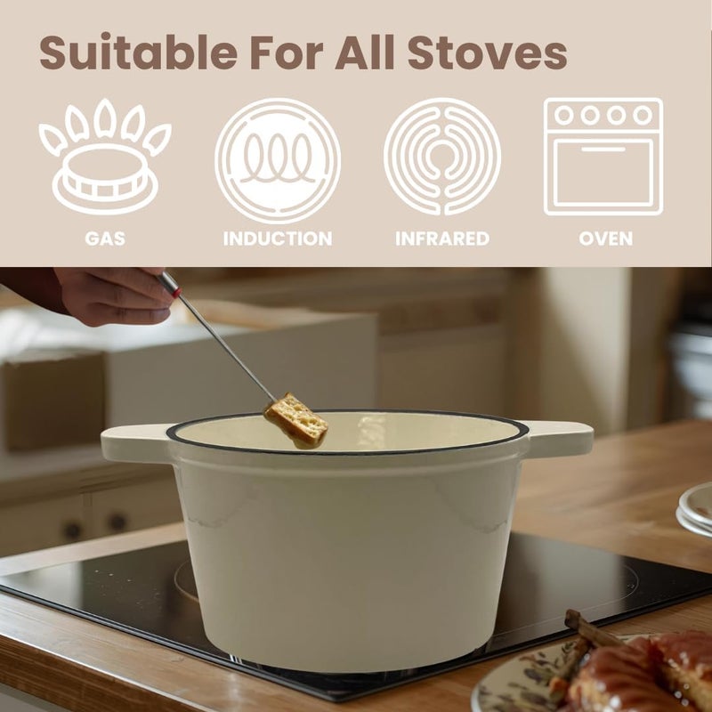 BASMOGHON Cast Iron Fondue Set 15-Pcs With Accessories Fondue Kit For Swiss Fondue Cheese Meat Oil Fondue Pot Fondue Pot set, Cheese Fondue Set, Chocolate Fondue Pot, Cheese Melting Pot, Fondue Pot Non Electric - Image 5