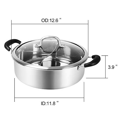 HOXHA Hot Pot with Divider, Shabu Shabu Hot Pots Food Grade Stainless Steel Chinese Dual Sided Pot Set for Induction Cooktop Gas Stove - Image 2
