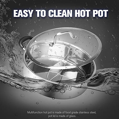 HOXHA Hot Pot with Divider, Shabu Shabu Hot Pots Food Grade Stainless Steel Chinese Dual Sided Pot Set for Induction Cooktop Gas Stove - Image 3