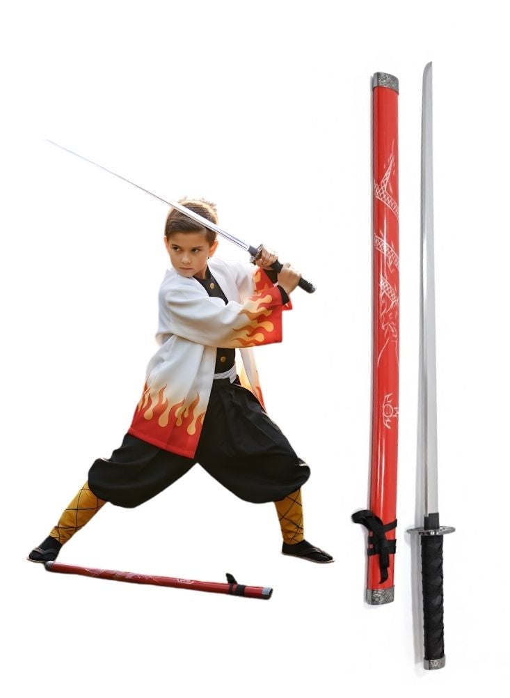 بريميم سيف كاتانا خشبي للأطفال مستوحى من شخصية تانجيرو كامادو من أنمي قاتل الشياطين - سيف تدريب خشبي أحمر وأسود مع غمد - سلاح زي ساموراي أنمي للأولاد للعب الأدوار - Image 1