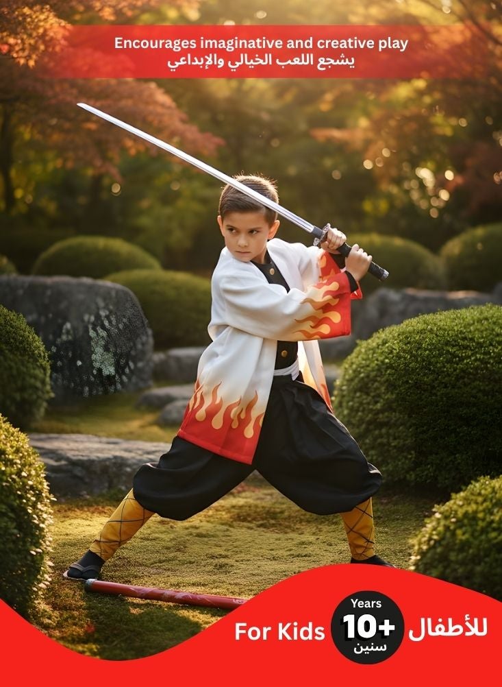 بريميم سيف كاتانا خشبي للأطفال مستوحى من شخصية تانجيرو كامادو من أنمي قاتل الشياطين - سيف تدريب خشبي أحمر وأسود مع غمد - سلاح زي ساموراي أنمي للأولاد للعب الأدوار - Image 2