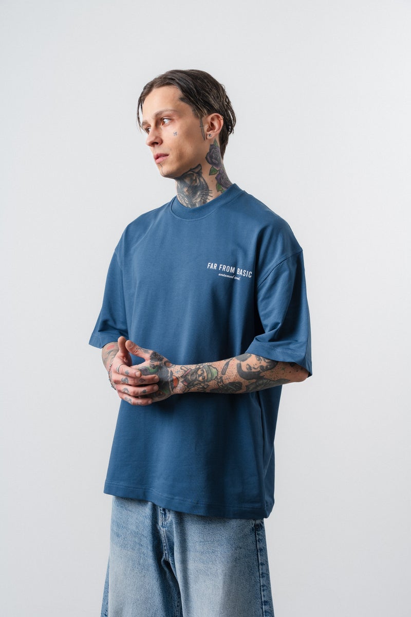 RESPIRE Men's Respire x Itsbyzey Printed Oversize T-Shirt Navy Blue - Image 4