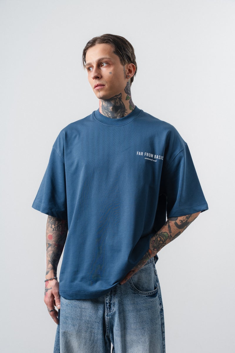 RESPIRE Men's Respire x Itsbyzey Printed Oversize T-Shirt Navy Blue - Image 3