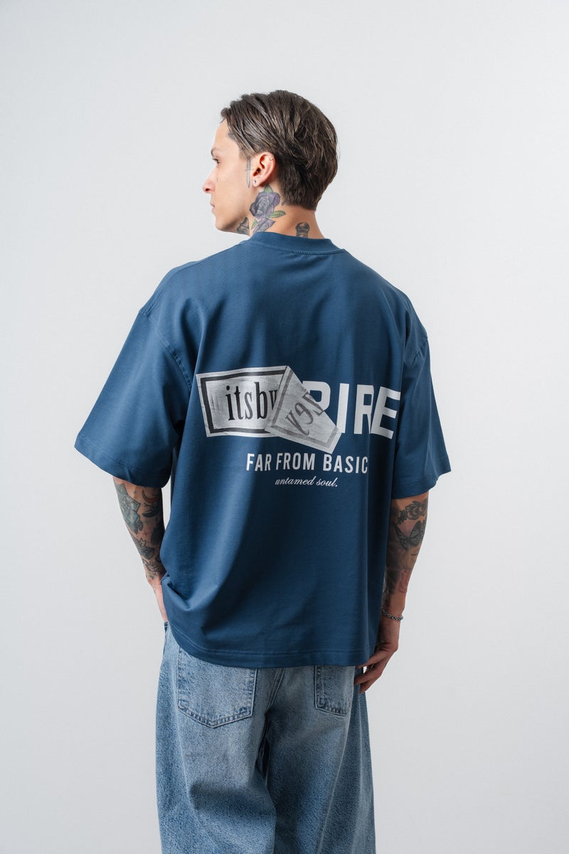 RESPIRE Men's Respire x Itsbyzey Printed Oversize T-Shirt Navy Blue - Image 1