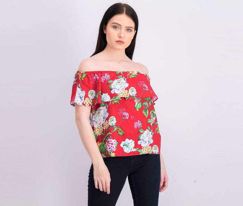 Mohito Women Floral Off Shoulder Blouse, Red - Image 1