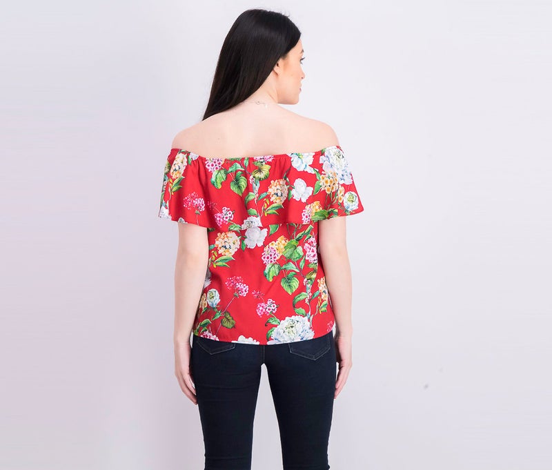 Mohito Women Floral Off Shoulder Blouse, Red - Image 3