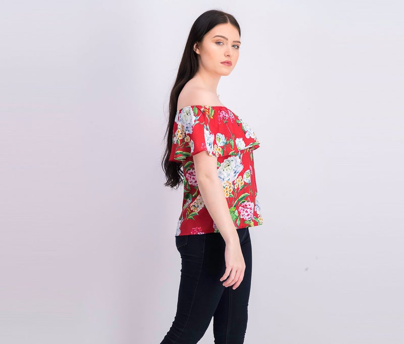 Mohito Women Floral Off Shoulder Blouse, Red - Image 4