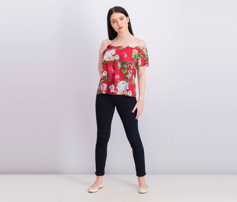 Mohito Women Floral Off Shoulder Blouse, Red - Image 2