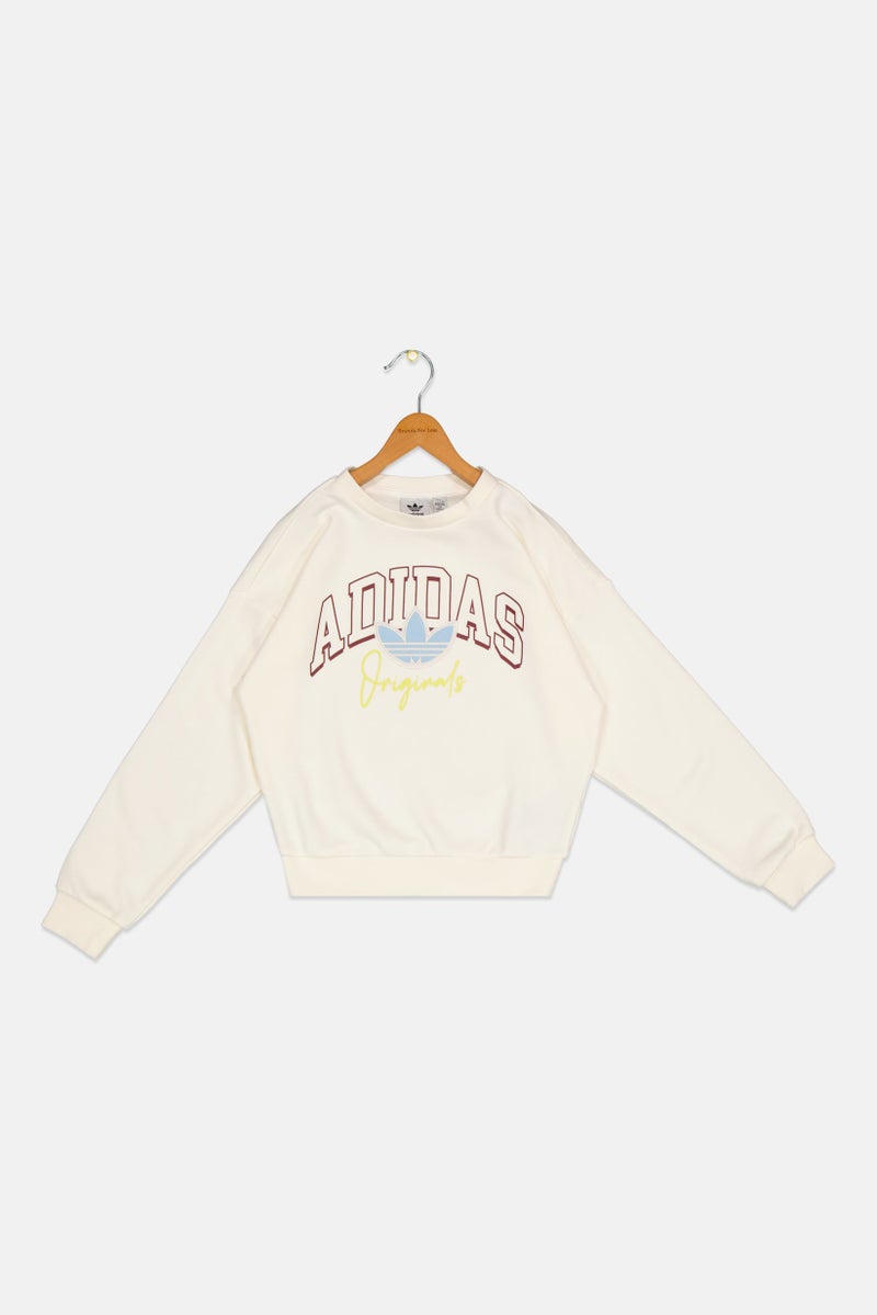 adidas Originals Kids Girl Long Sleeves Graphic Print Outdoor Sweatshirt, Off White  - Image 1