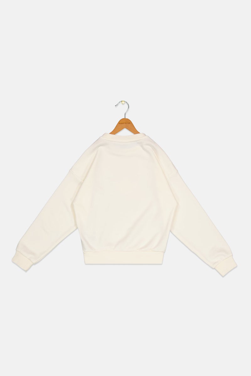 adidas Originals Kids Girl Long Sleeves Graphic Print Outdoor Sweatshirt, Off White  - Image 2