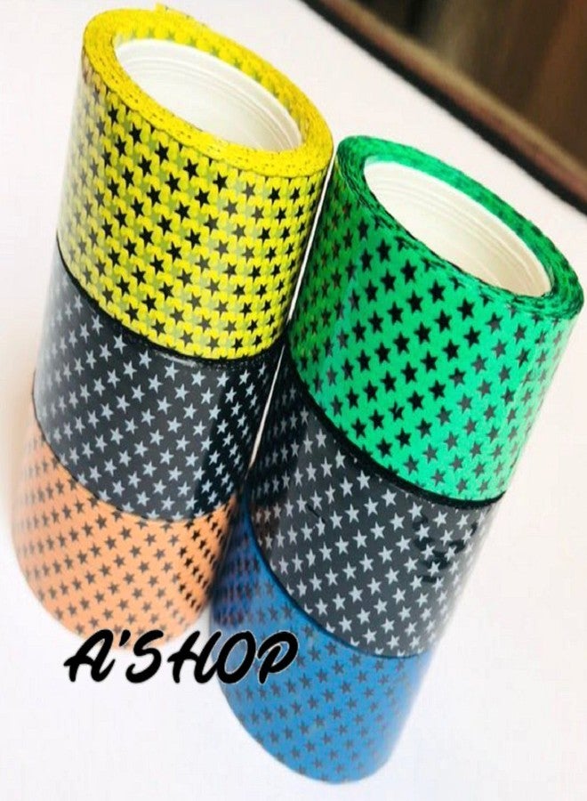 A'SHOP Non-Residual Adhesive Cello Tape for Art and Crafts for Boys & Girls 25MM x 30MTR Set of 6 Tapes Green Blue Yellow Orange Black Star Printed - Image 2