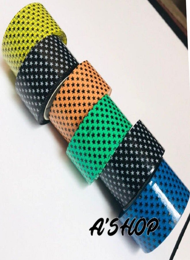 A'SHOP Non-Residual Adhesive Cello Tape for Art and Crafts for Boys & Girls 25MM x 30MTR Set of 6 Tapes Green Blue Yellow Orange Black Star Printed - Image 3