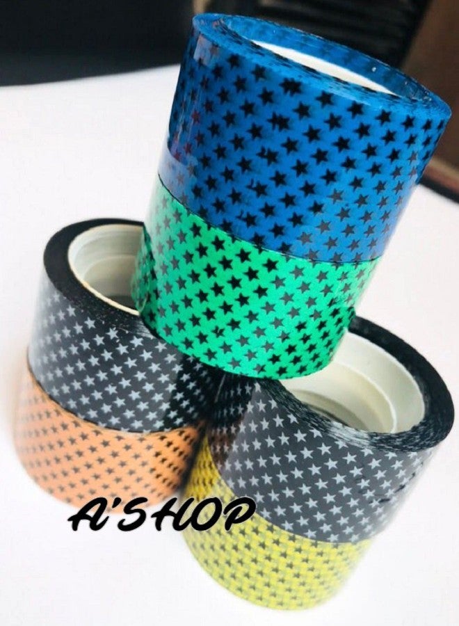 A'SHOP Non-Residual Adhesive Cello Tape for Art and Crafts for Boys & Girls 25MM x 30MTR Set of 6 Tapes Green Blue Yellow Orange Black Star Printed - Image 5